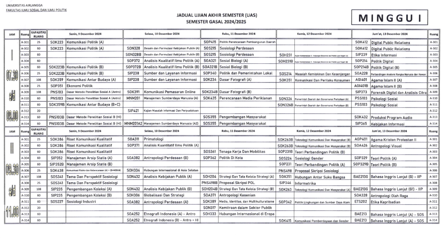 Odd Semester Final Exam Schedule 2024/2025